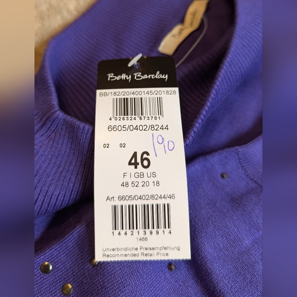 Betty Barclay studded sleeves purple top XL - Picture 3 of 8